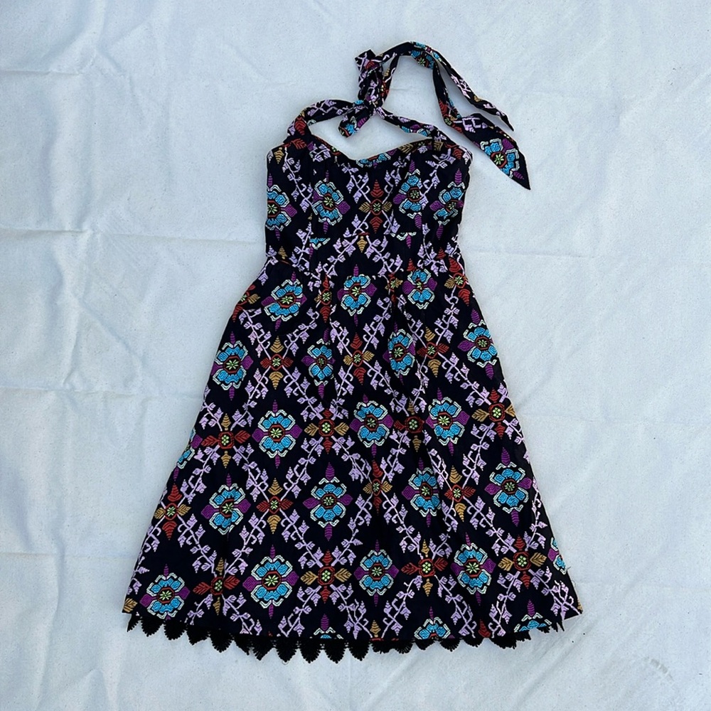 Anthropologie cocktail dress geometric floral pattern